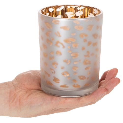 Szklany świecznik typu tealight z nadrukiem w panterkę, 12 cm | Floristik24.pl