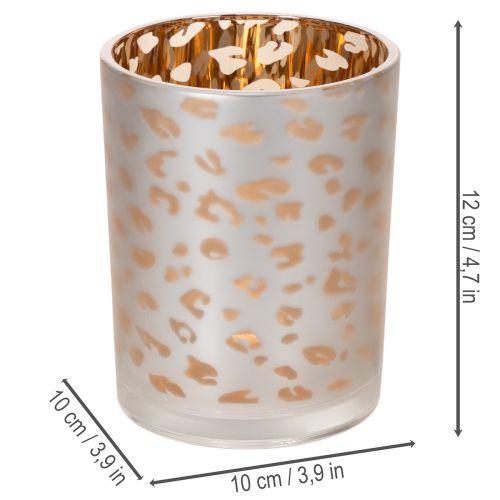 Szklany świecznik typu tealight z nadrukiem w panterkę, 12 cm | Floristik24.pl