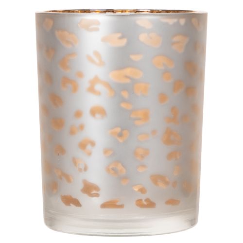 Szklany świecznik typu tealight z nadrukiem w panterkę, 12 cm | Floristik24.pl
