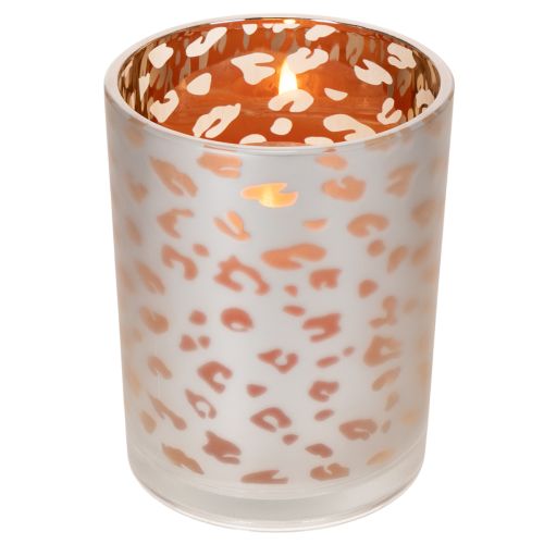 Szklany świecznik typu tealight z nadrukiem w panterkę, 12 cm | Floristik24.pl