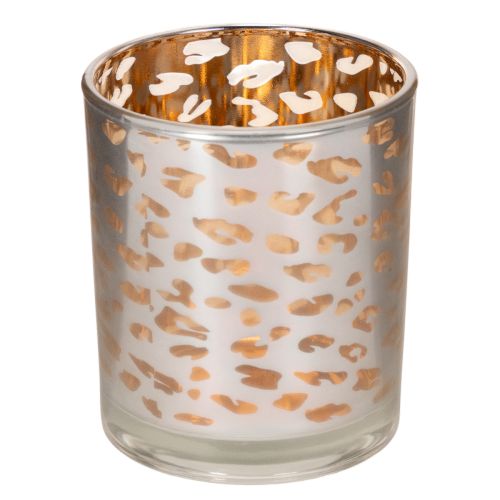 Szklany świecznik typu tealight z nadrukiem w panterkę, dwukolorowy, 8 cm