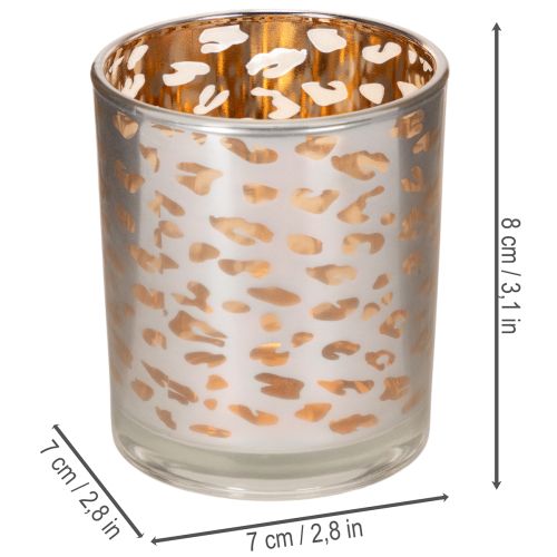 Szklany świecznik typu tealight z nadrukiem w panterkę, dwukolorowy, 8 cm | Floristik24.pl