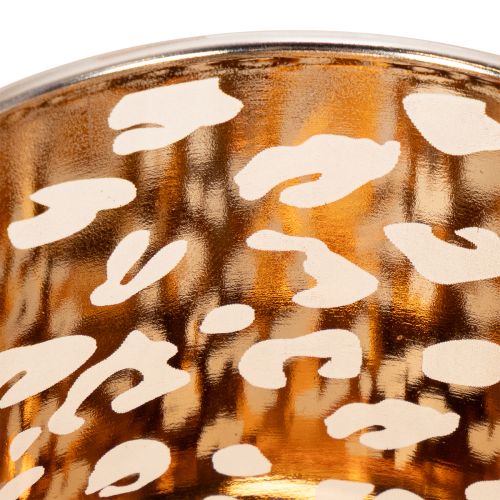 Szklany świecznik typu tealight z nadrukiem w panterkę, dwukolorowy, 8 cm | Floristik24.pl