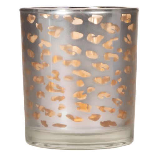 Szklany świecznik typu tealight z nadrukiem w panterkę, dwukolorowy, 8 cm | Floristik24.pl