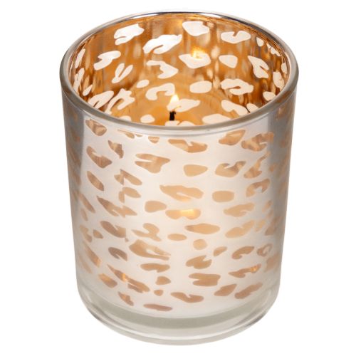 Szklany świecznik typu tealight z nadrukiem w panterkę, dwukolorowy, 8 cm | Floristik24.pl
