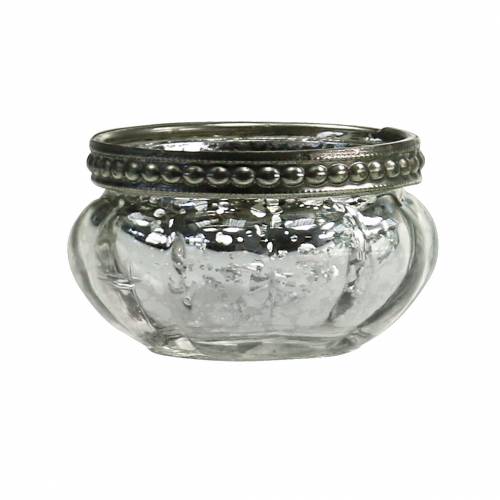 Produkt Słoik na tealight antyczne srebro z metalową obręczą Ø6cm H3,5cm