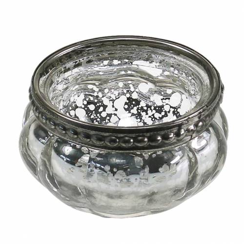 Floristik24 Słoik na tealight antyczne srebro z metalową obręczą Ø6cm H3,5cm