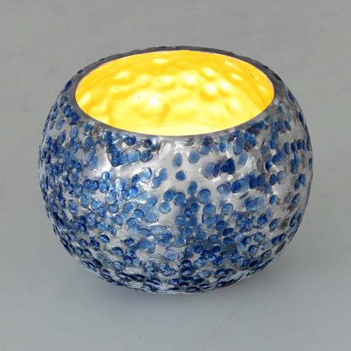 Floristik24 Szklana Latarnia Srebrna Niebieska Ø8,5 cm W6 cm