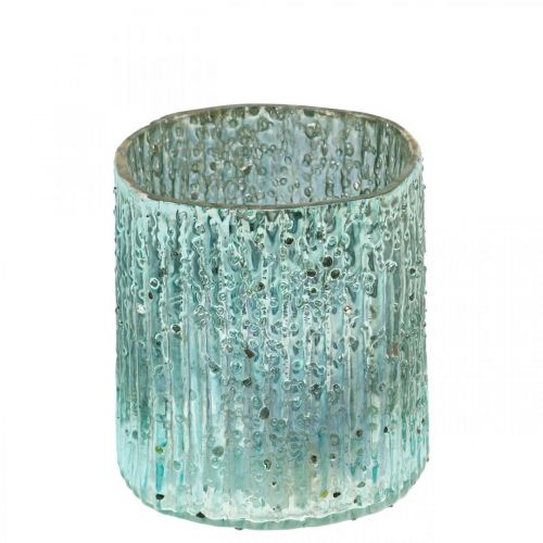 Floristik24 Tea light szklana niebieska latarnia szklana dekoracja świecy 8cm