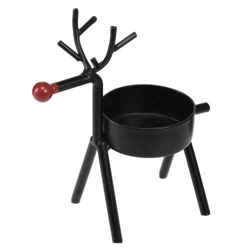 Floristik24 Świecznik na tealighty metalowy renifer z czerwonym nosem czarny 11,5cm 6szt