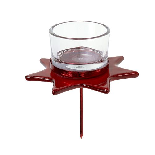 Floristik24 Podstawka pod tealight czerwona w kształcie gwiazdy z kieliszkiem Ø10cm H10,5cm 2szt.