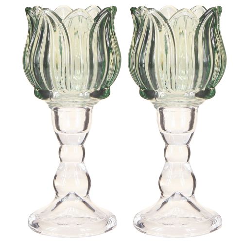 Produkt Podgrzewacz do tealightów szklany tulipan tealight szklany zielony Ø7cm wys.16cm 2szt