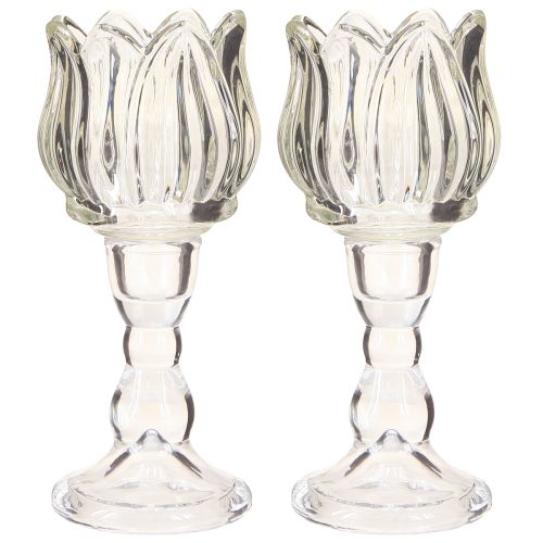 Produkt Podgrzewacz do tealightów szklany tealight tulipan z podstawą przezroczysty Ø7cm wys.16cm 2szt