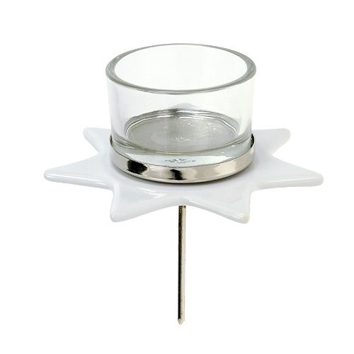 Floristik24 Podstawka pod tealight biała w kształcie gwiazdy ze szkłem Ø10cm H10,5cm 2szt.