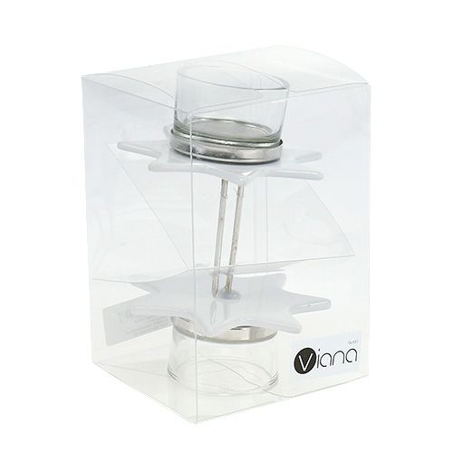 Floristik24 Podstawka pod tealight biała w kształcie gwiazdy ze szkłem Ø10cm H10,5cm 2szt.