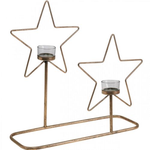 Produkt Świecznik na herbatę Star Metal Golden Vintage 2 płomienie L38cm