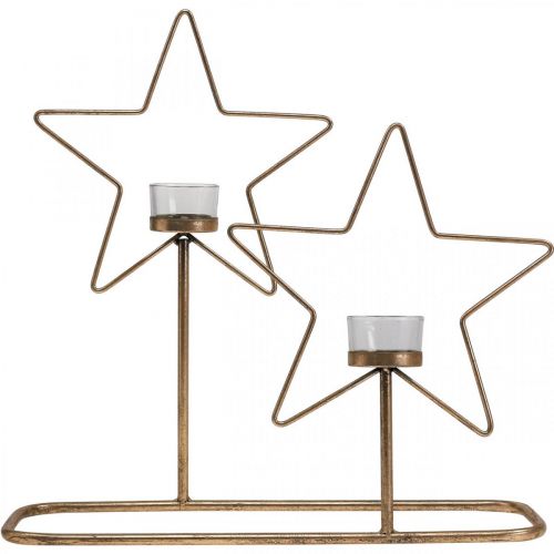 Produkt Świecznik na herbatę Star Metal Golden Vintage 2 płomienie L38cm