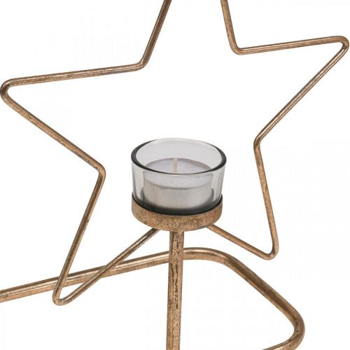 Floristik24 Świecznik na herbatę Star Metal Golden Vintage 2 płomienie L38cm