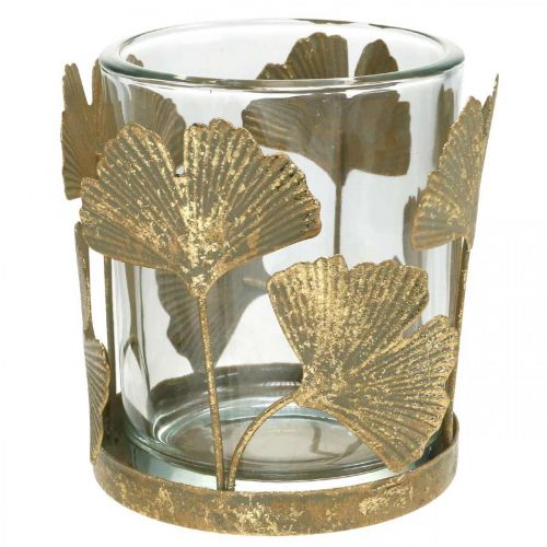 Floristik24 Świecznik na herbatę liście miłorzębu złoty świecznik z miłorzębu dekoracja stołu Ø8,5 cm