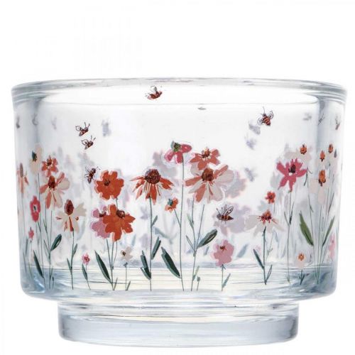 Floristik24 Świecznik na tealight szklany lampion letnie pszczoły łąkowe Ø9cm