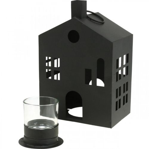 Floristik24 Świecznik na herbatę dom czarny metal, lekki dom Ø4,4cm W18cm