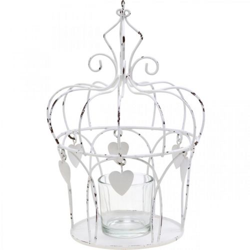 Floristik24 Świecznik na tealight korona z sercami shabby chic biały Ø14cm W22cm