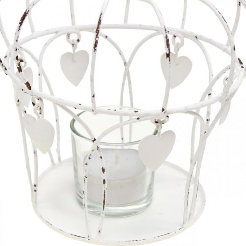 Floristik24 Świecznik na tealight korona z sercami shabby chic biały Ø14cm W22cm
