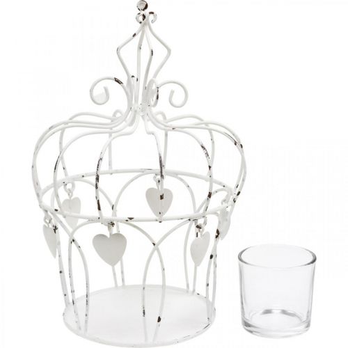 Floristik24 Świecznik na tealight korona z sercami shabby chic biały Ø14cm W22cm