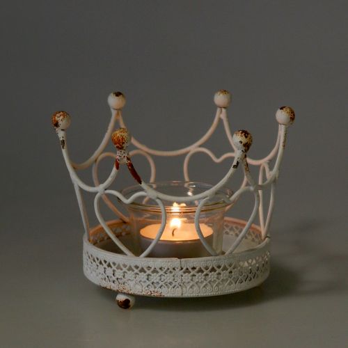 Floristik24 Podstawka na tealight Crown White Ø13cm H9,5cm