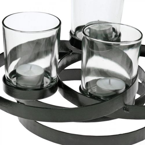 Floristik24 Świecznik adwentowy metalowy okrągły czarny 4 kieliszki 34×26×18cm
