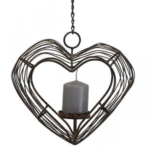 Świecznik na tealight metalowa wisząca dekoracja rdzawa dekoracja serce 22×7×20cm