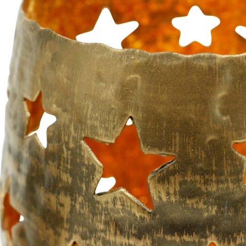 Floristik24 Dekoracja adwentowa tealight holder z gwiazdkami metal złoty Ø8,5cm H11cm