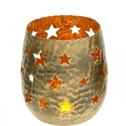 Floristik24 Dekoracja adwentowa tealight holder z gwiazdkami metal złoty Ø8,5cm H11cm