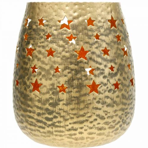Floristik24 Ozdoba świąteczna świecznik metalowy z gwiazdkami Złoty Ø18cm H20cm