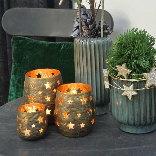 Floristik24 Dekoracja adwentowa tealight holder z gwiazdkami metal złoty Ø8,5cm H11cm