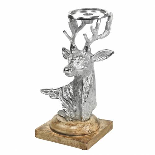 Świecznik jeleń drewno mango, metal srebrny naturalny 31cm
