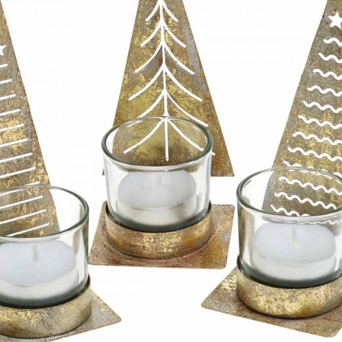 Floristik24 Lampion na tealight Drzewo Jodłowe metalowy, szklany H15cm 3szt.
