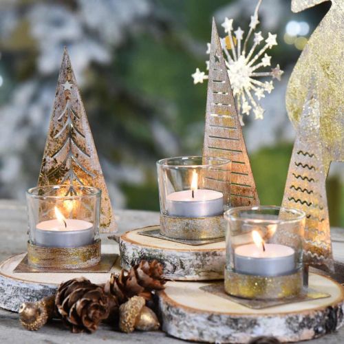 Floristik24 Lampion na tealight Drzewo Jodłowe metalowy, szklany H15cm 3szt.