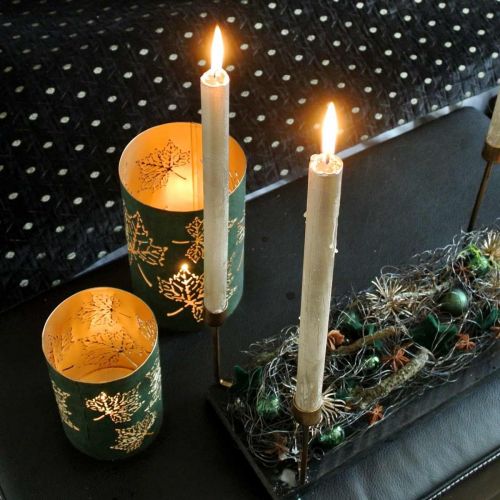 Floristik24 Lampion Metalowy Liście Zielony, Złoty H20/15/10cm Zestaw 3 szt.