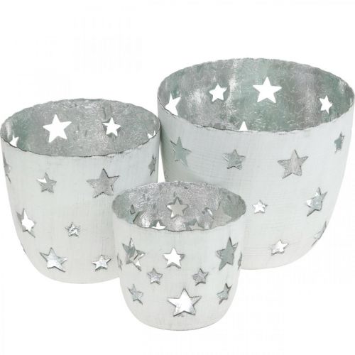 Floristik24 Świąteczna dekoracja Tea Light Holder Biały z Gwiazdami Metal Ø12/10/8cm Zestaw 3 szt.