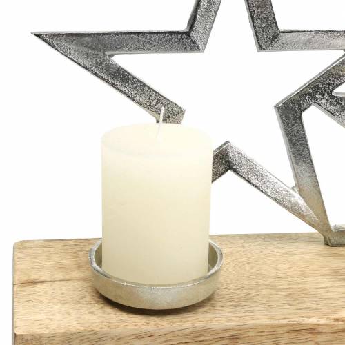 Produkt Świecznik Sylwetka gwiazdy na drewnianej podstawie Srebro, Metal Naturalny, Drewno Mango 35cm × 14cm