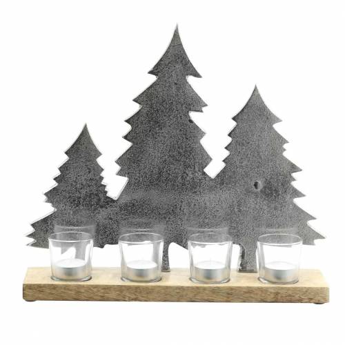 Stojak na tealight Firs Mango, metalowy srebrny 38×34cm 4 słoiki na tealight
