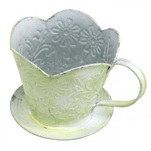 Produkt Sadzarka, ozdobny uchwyt na filtr do kawy, metalowy kubek do sadzenia, dekoracja kwiatowa zielony, biały shabby chic wys. 11 cm Ø11 cm