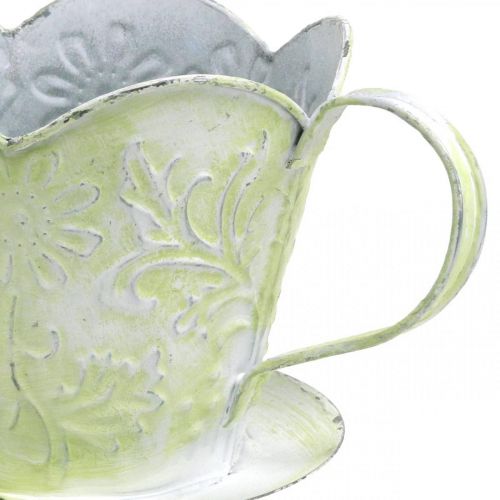 Produkt Sadzarka, ozdobny uchwyt na filtr do kawy, metalowy kubek do sadzenia, dekoracja kwiatowa zielony, biały shabby chic wys. 11 cm Ø11 cm