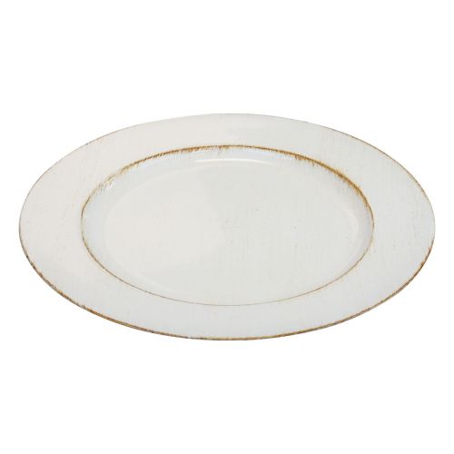 Talerz dekoracyjny okrągły plastikowy retro biały brązowy połysk Ø30cm