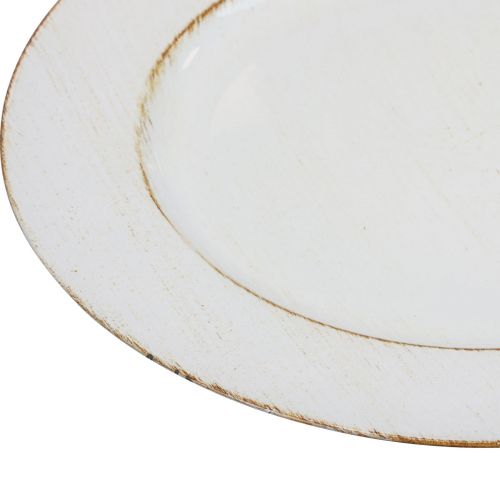 Floristik24 Talerz dekoracyjny okrągły plastikowy retro biały brązowy połysk Ø30cm