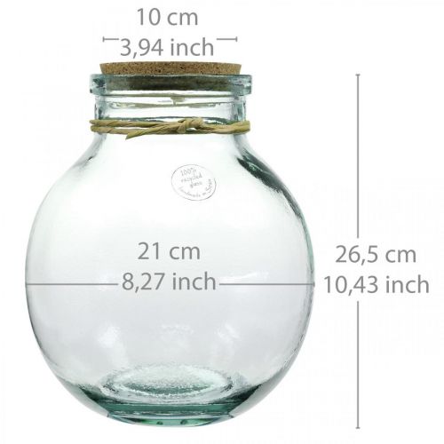 Floristik24 Szklany zestaw ogrodowy z korkową pokrywką i narzędziami Ø21cm W25cm