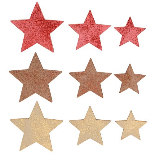 Produkt Dekoracja stołu gwiazdki drewniane świąteczne 3 kolory Ø3–5cm 48 szt