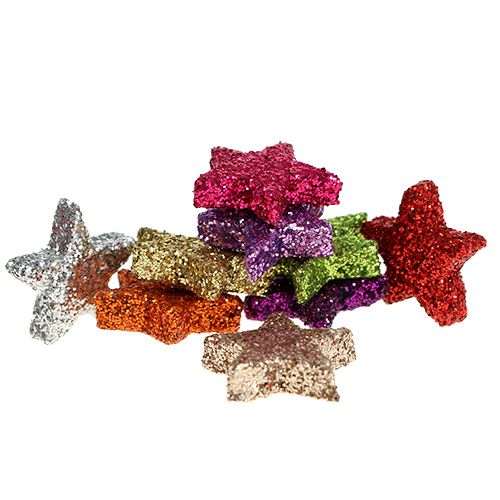 Floristik24 Dekoracja stołu gwiazdy kolorowe assorted. 1,5cm z miką 144szt