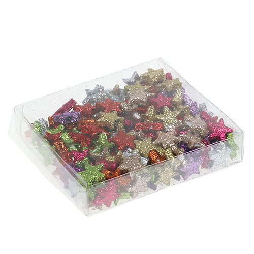 Floristik24 Dekoracja stołu gwiazdy kolorowe assorted. 1,5cm z miką 144szt